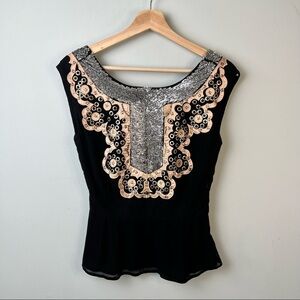 French Connection Sequin Embellished Black Top